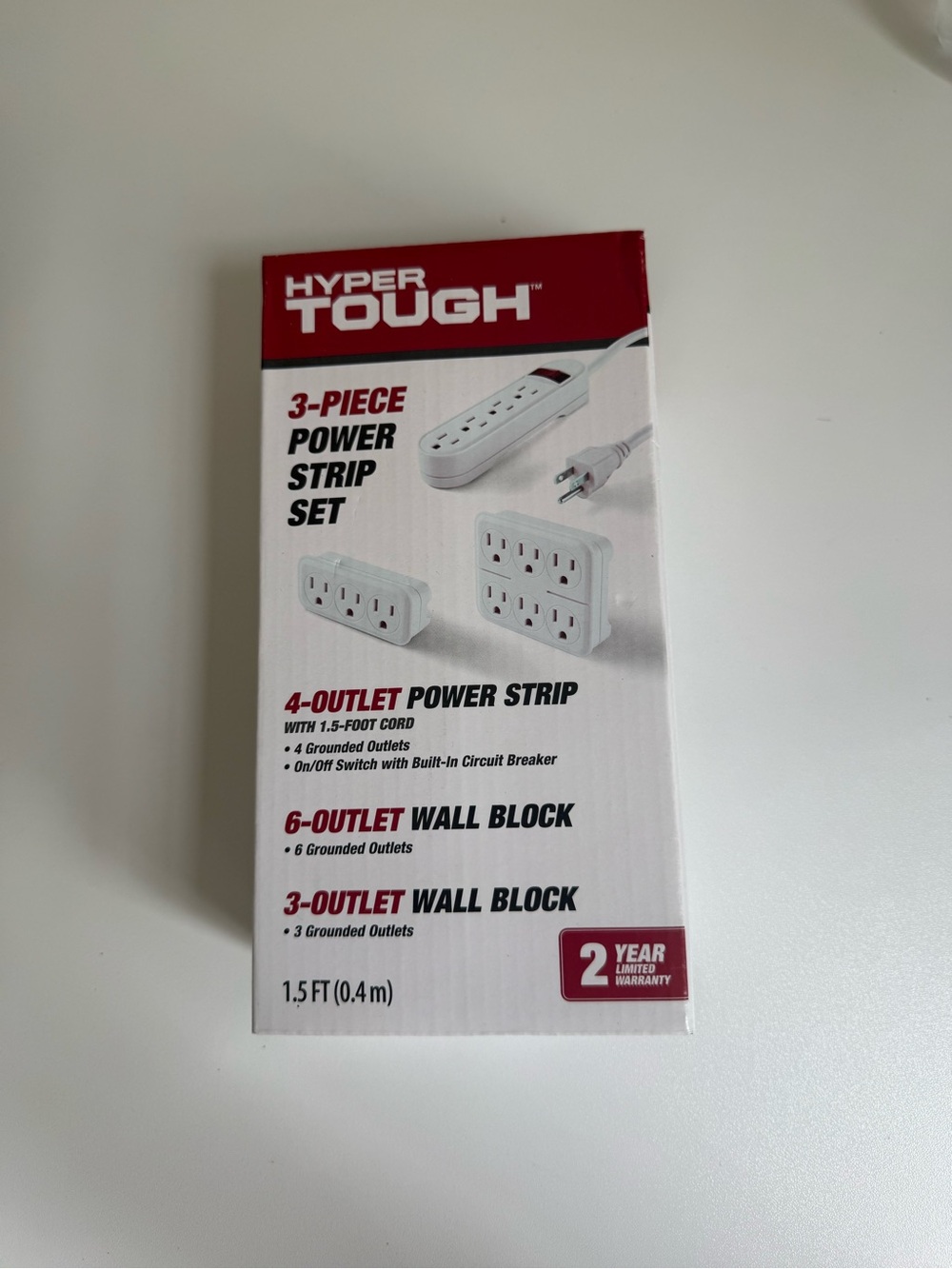 Hyper Tough 3-Piece White Power Strip Set